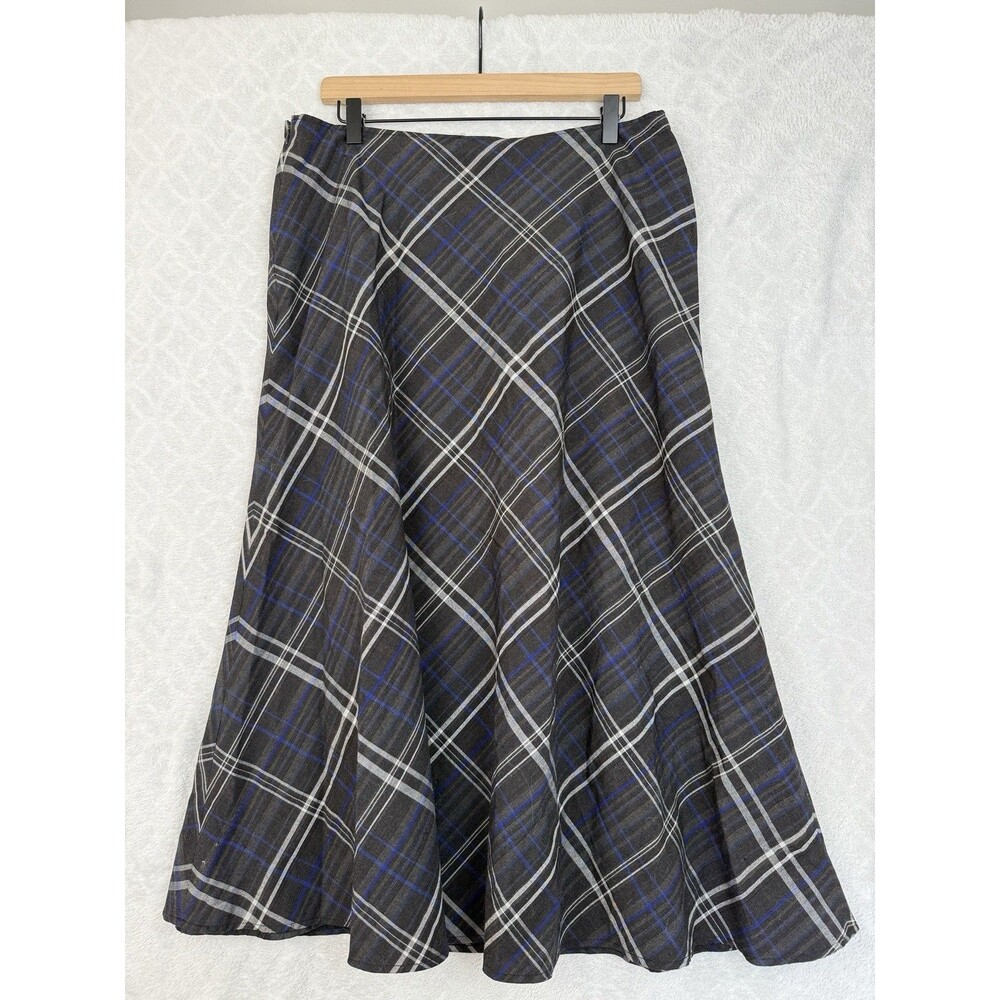 Y2K East 5th Midi Skirt 16 Gray Blue Plaid Dark Academia Preppy Old Money Modest